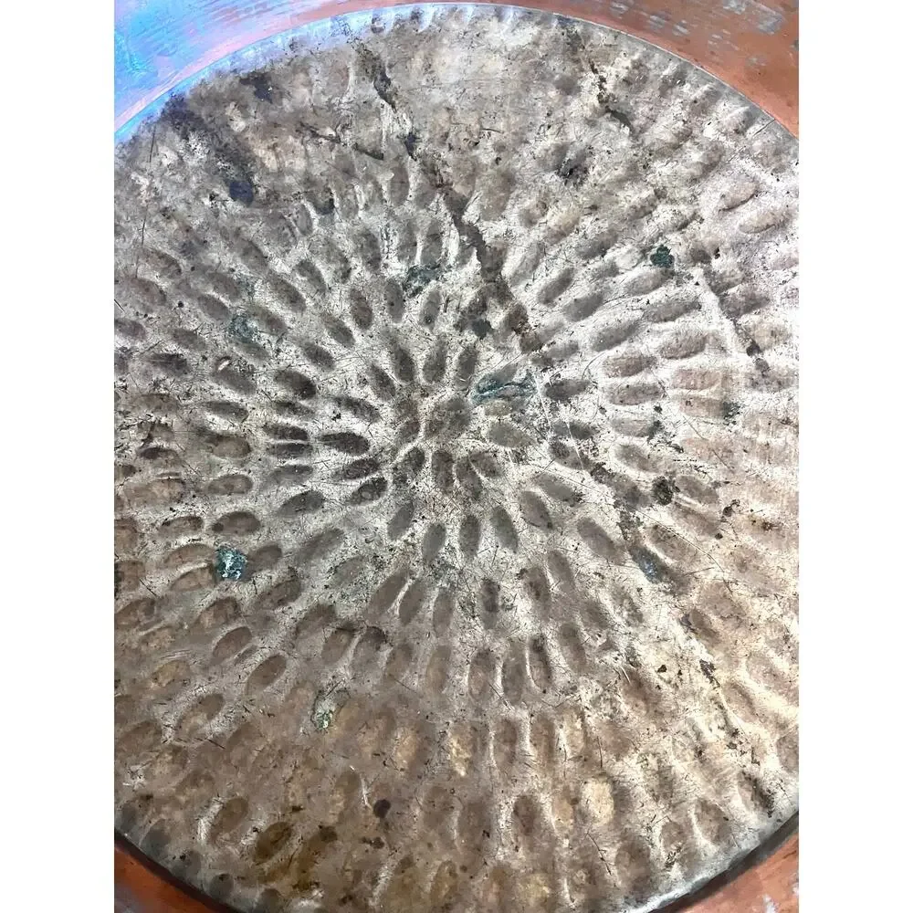 Vintage Hammered Copper Platter Large Turkish Bowl Tinned Rolled Edge 15 In